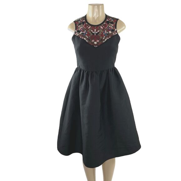 Kate Spade Embroidered Mikado Dress Size 2 Black Floral Cocktail Fit And Flare - Picture 4 of 14